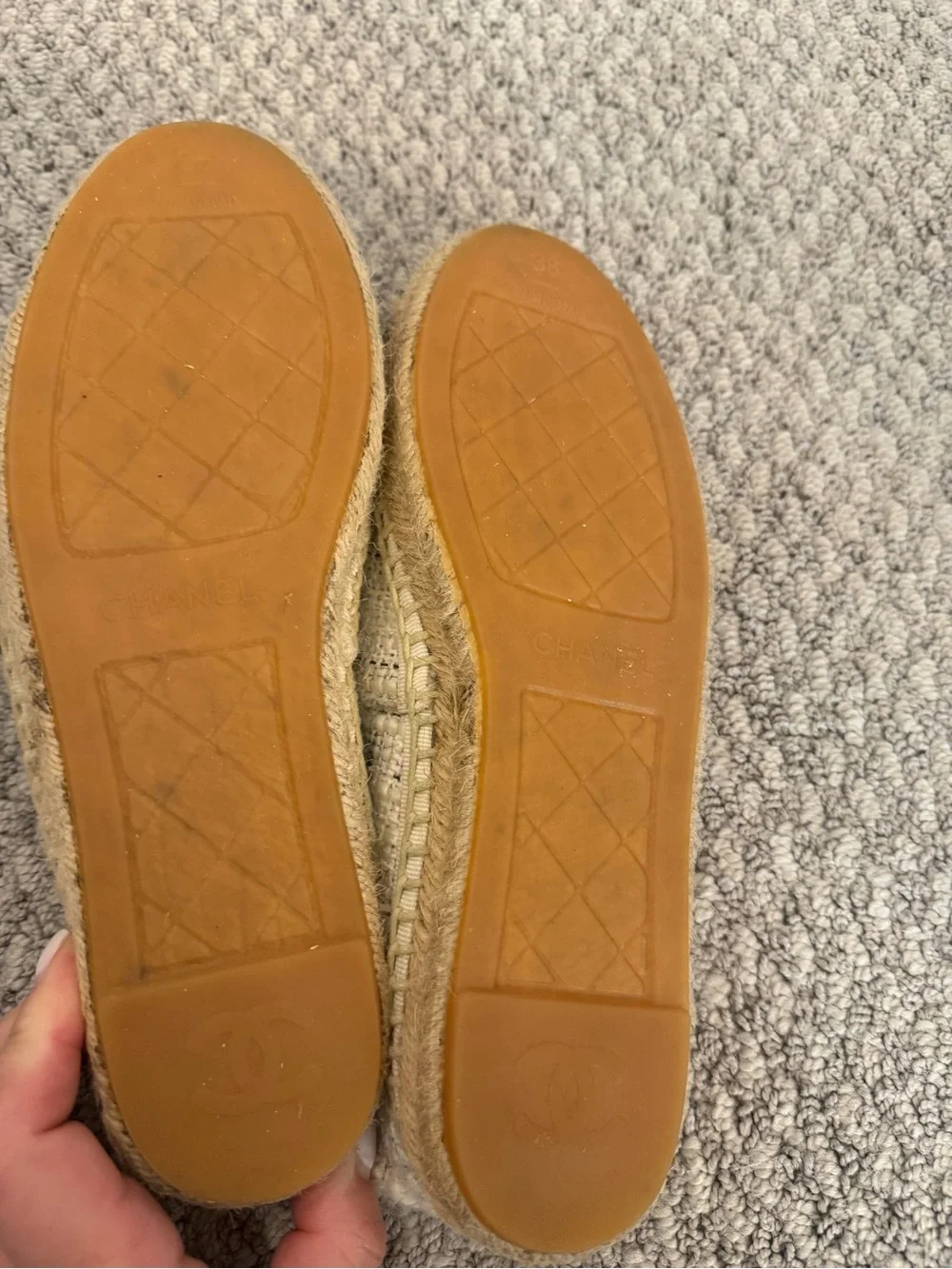 Chanel Tweed Espadrilles with Black Cap Toe, Size 38